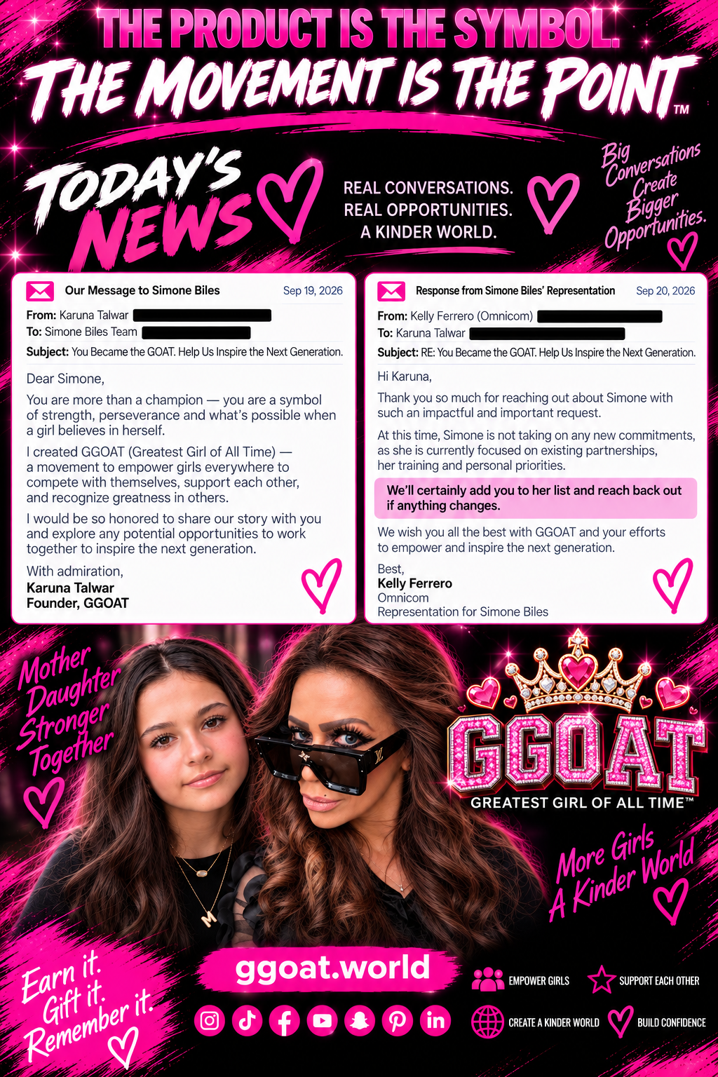 GGOAT news: outreach to Simone Biles team and response
